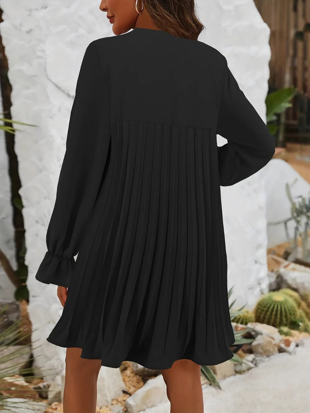 Tie Neck Flounce Sleeve Mini Dress - E-Esther Clothing Store