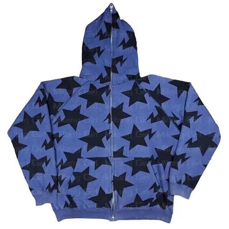 Pentagram style looped hoodie for men and women's casual hoodie, men's loose jacket - E-Esther Clothing Store