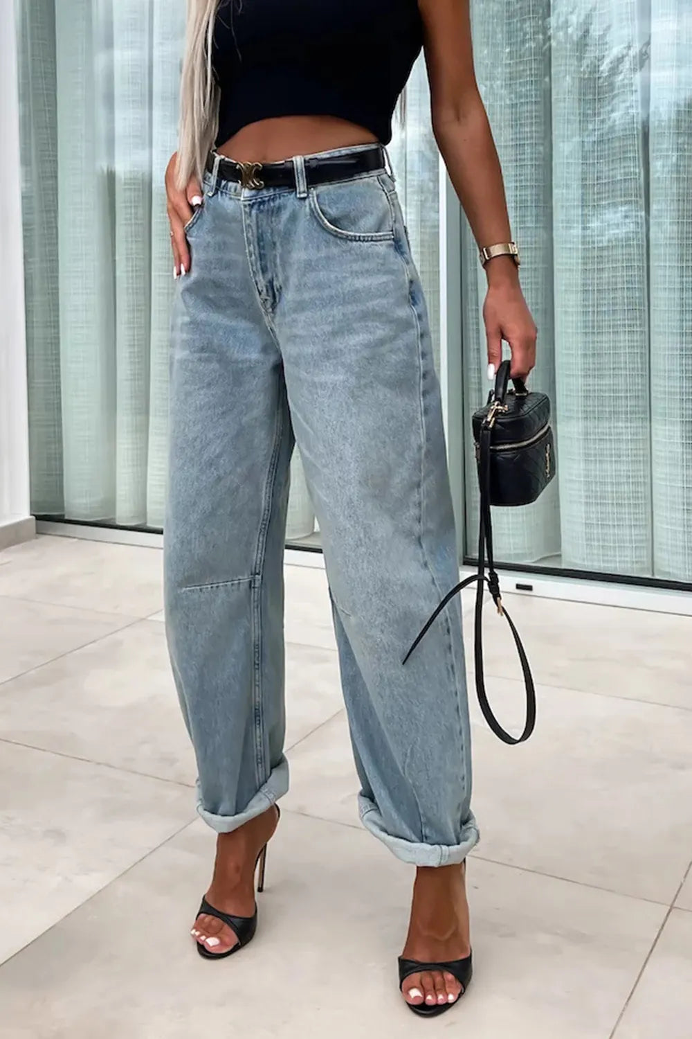 Cuffed Jeans with Pockets - E-Esther Clothing Store