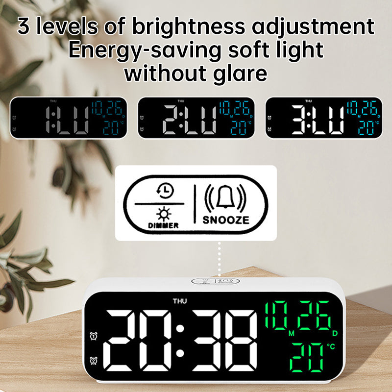 Digital Alarm Clock with Temp, Date, Week. Night Mode. Voice - controlled. 12/24H LED - E-Esther Clothing Store