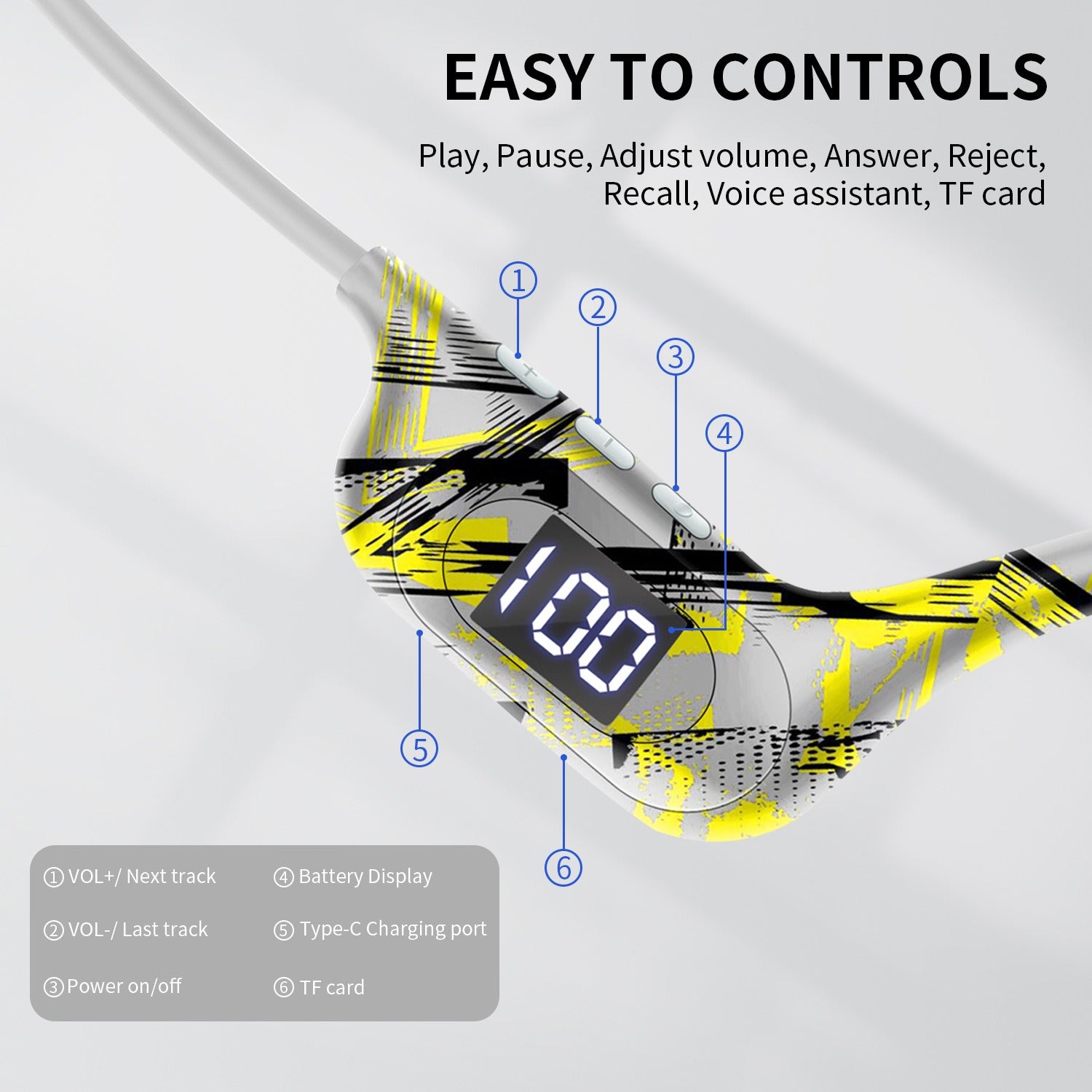 AKZ-G9 Graffiti Bone Conduction Wireless Bluetooth Earphones Insert Card Digital Display Hanging Ear Wireless Earphones - E-Esther Clothing Store