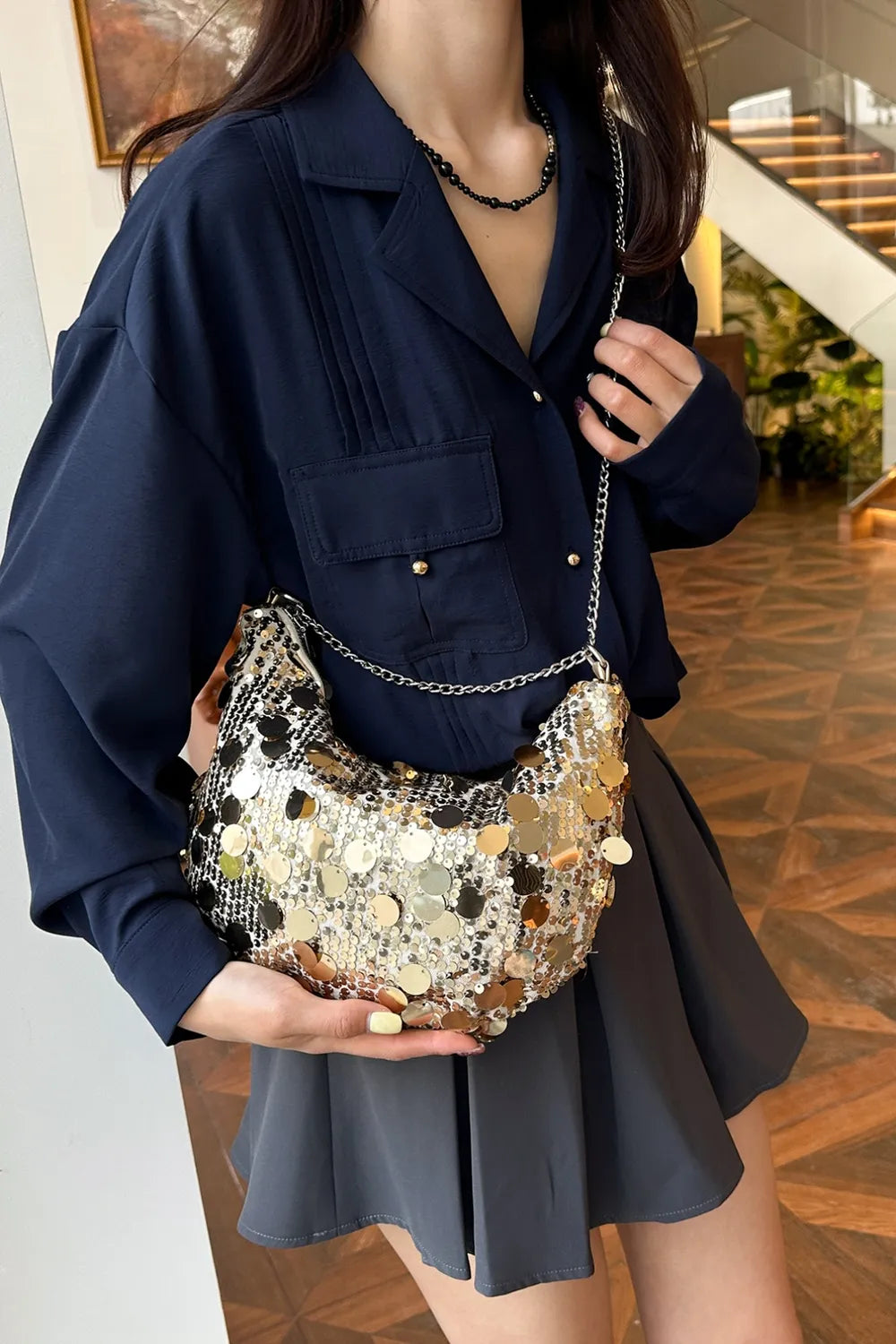 Sequin Chain Crossbody Bag - E-Esther Clothing Store