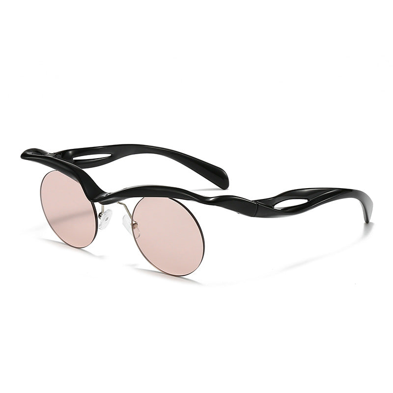New Sunglasses Women's Round Frame Sunglasses Men's Trendy Ins Alien Half Frame Eyebrow Personalized Sunglasses - E-Esther Clothing Store
