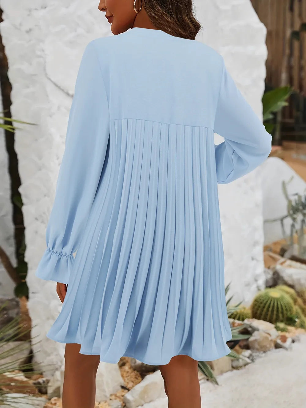 Tie Neck Flounce Sleeve Mini Dress - E-Esther Clothing Store