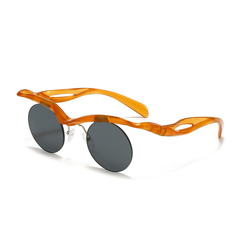 New Sunglasses Women's Round Frame Sunglasses Men's Trendy Ins Alien Half Frame Eyebrow Personalized Sunglasses - E-Esther Clothing Store