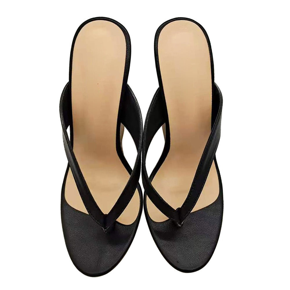 European and American Womens Oversized Heel Sandals Wedged Sloping Heel Sandals With Wooden Grain Wrap Heels And Round Toe High Heels